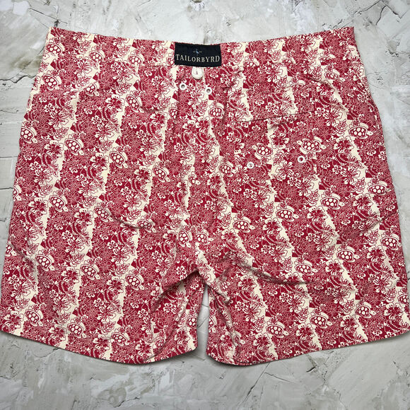 Tailorbyrd Red Sea Turtles Swim Trunks SIZE L Floral Board Shorts Liner Pockets - Picture 2 of 12